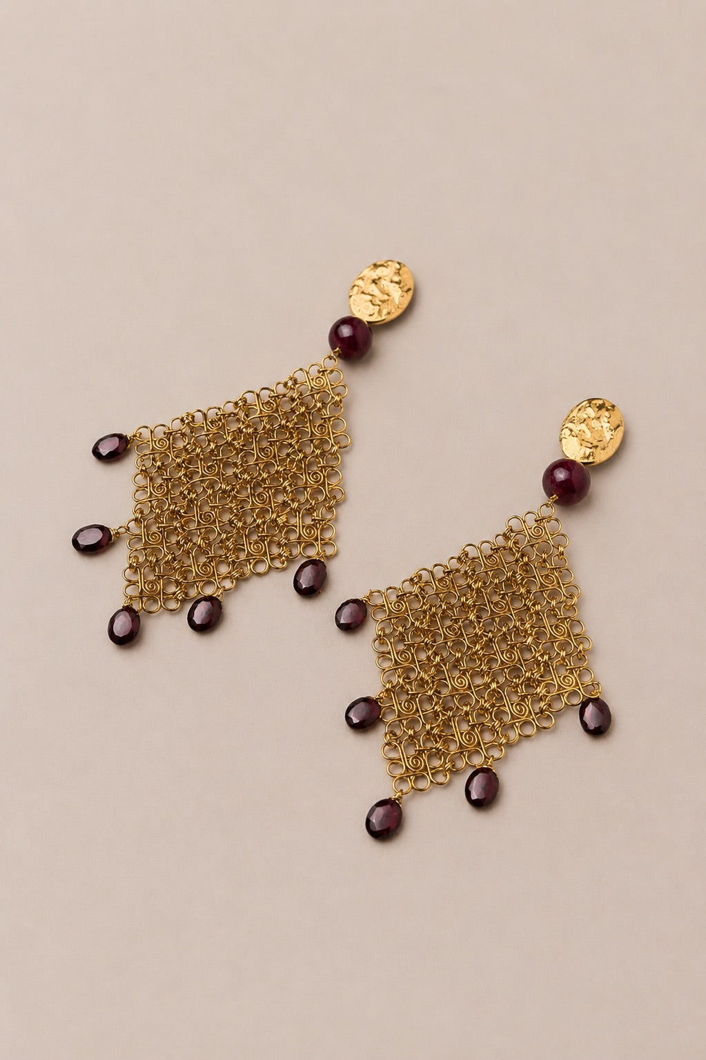 Filigree Earrings with Garnet