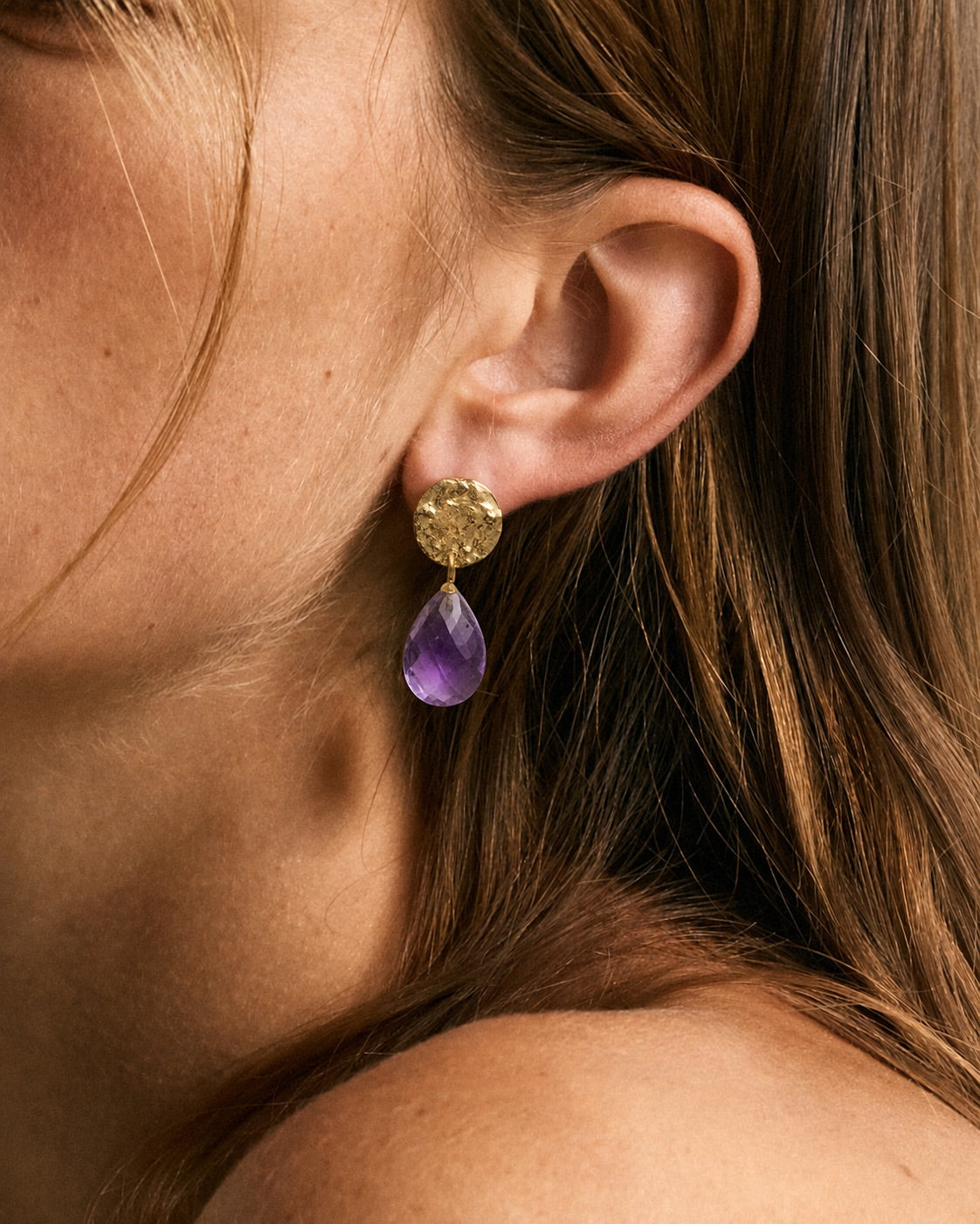 Coin Earrings with Amethyst