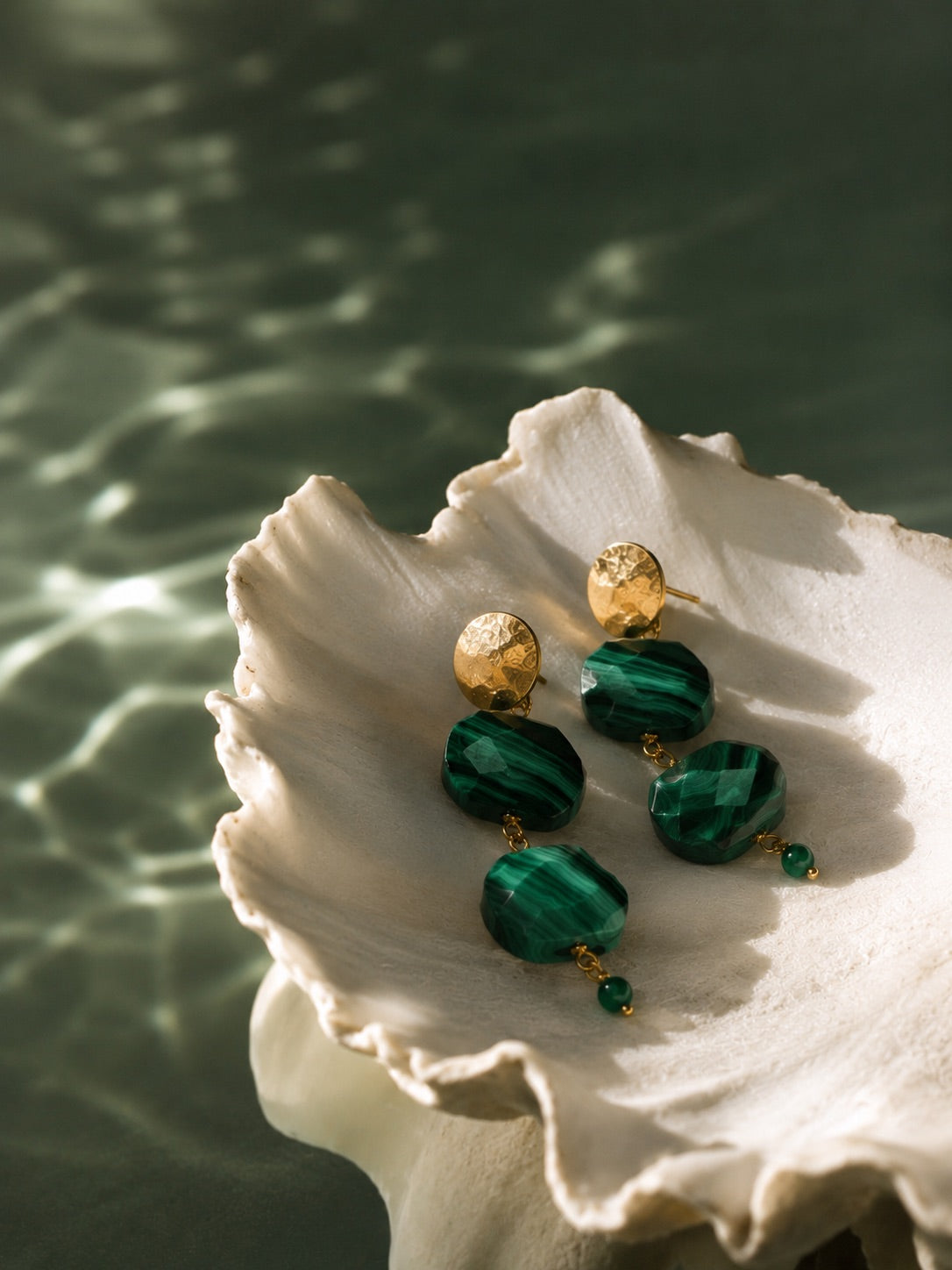 Coin Earrings with Malachite