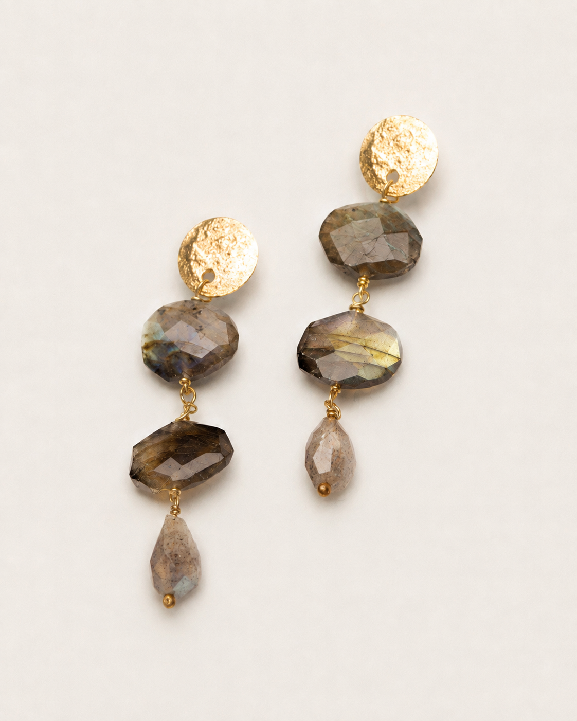 3 Labradorite Coin Earrings
