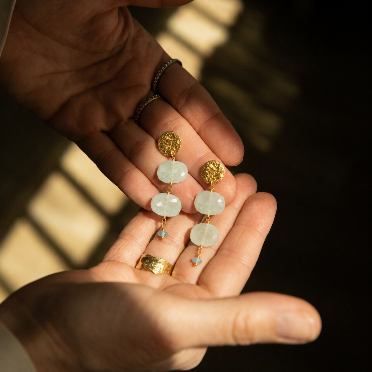 Coin and Aquamarines Earrings