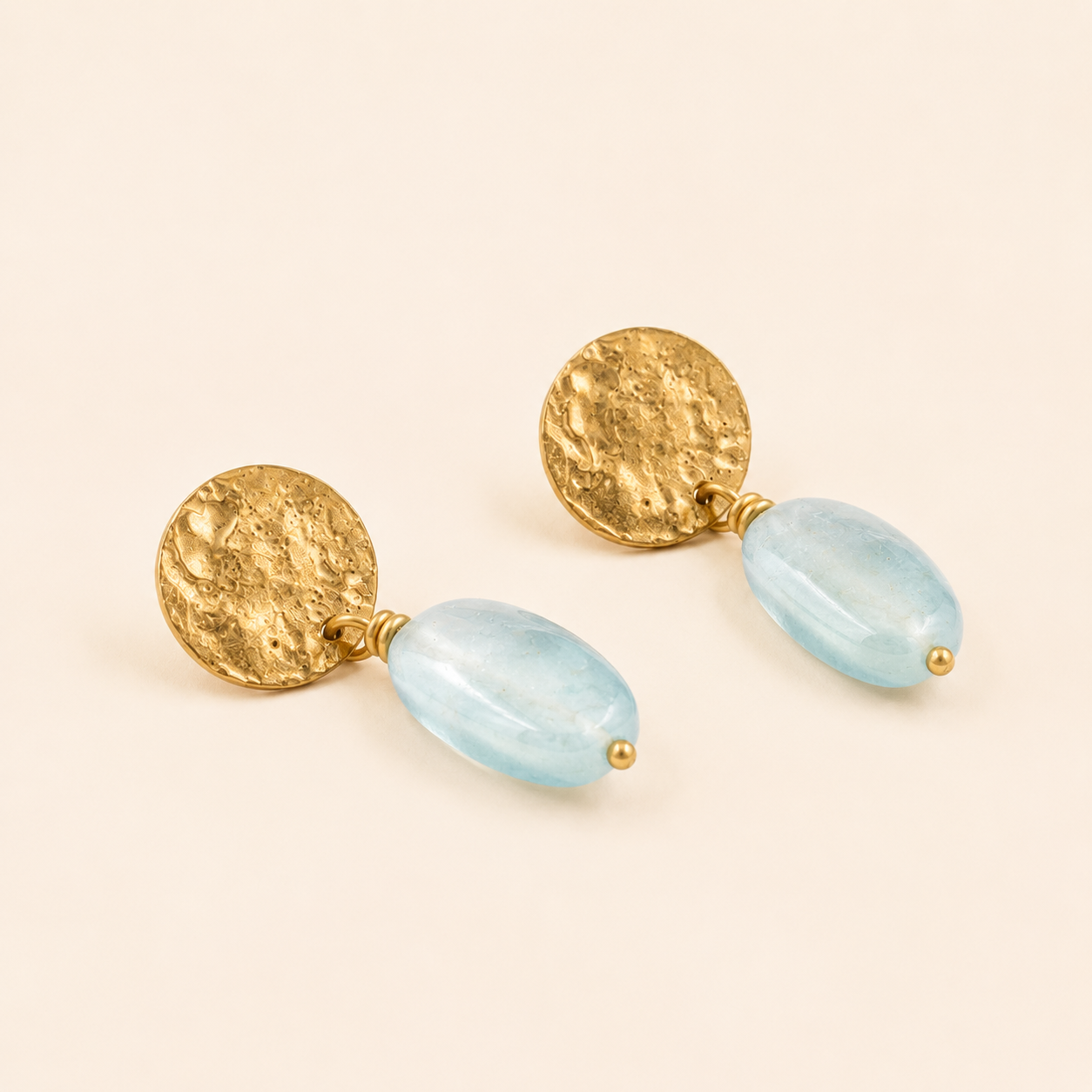 Coin Earrings with Aquamarine