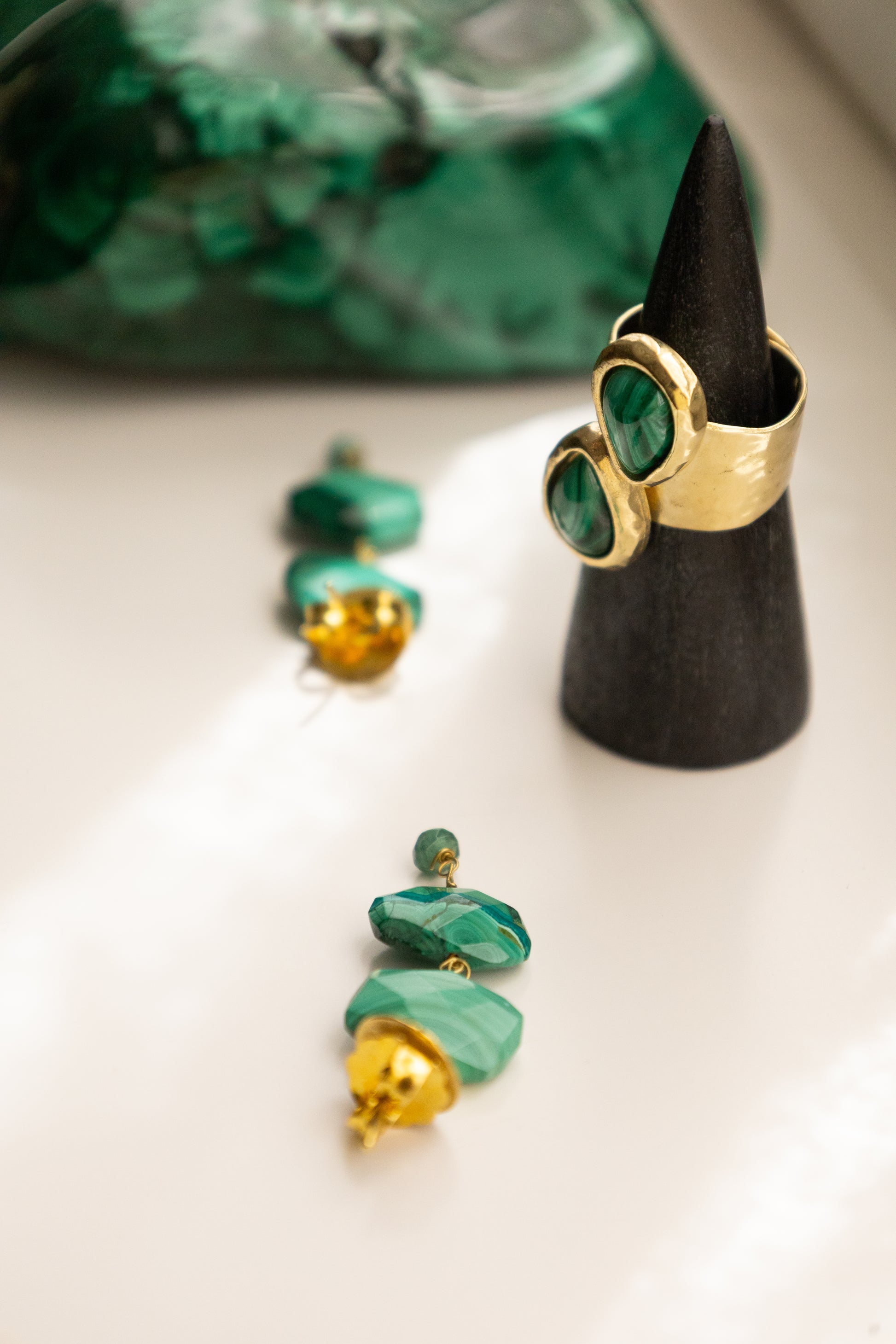 Coin Earrings with Malachite