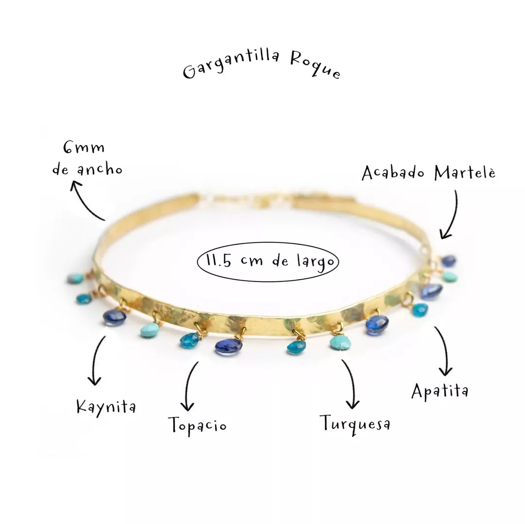 Hammered choker with Apatite, Turquoise, Topaz and Kaynite