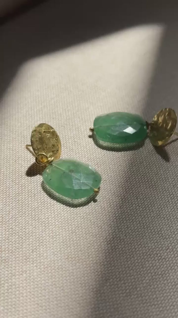 Coin Earrings with Green Quartz