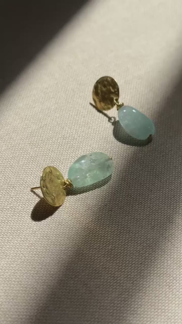 Coin Earrings with Aquamarine