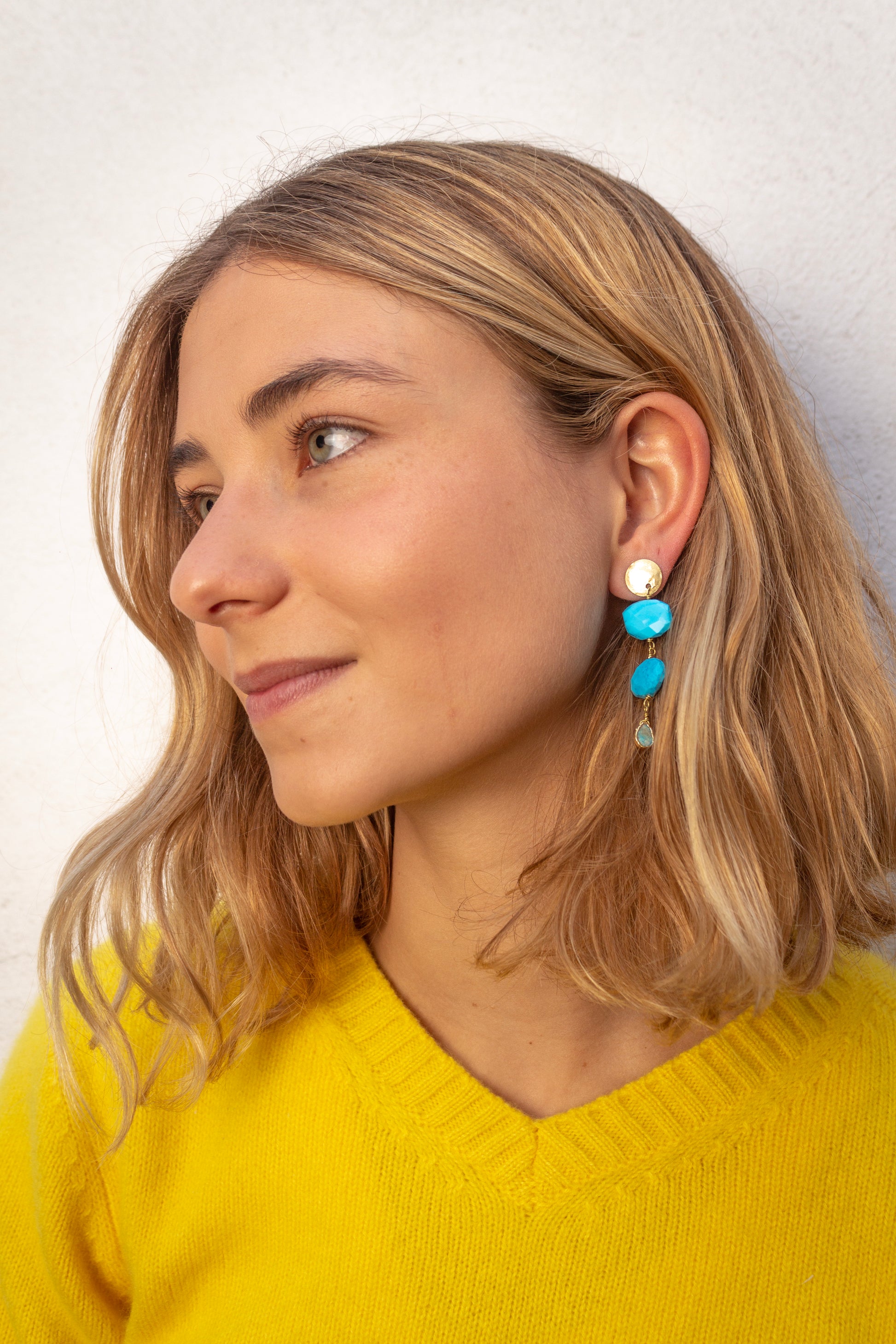 Pendientes Moneda con Howlite y Turquesa