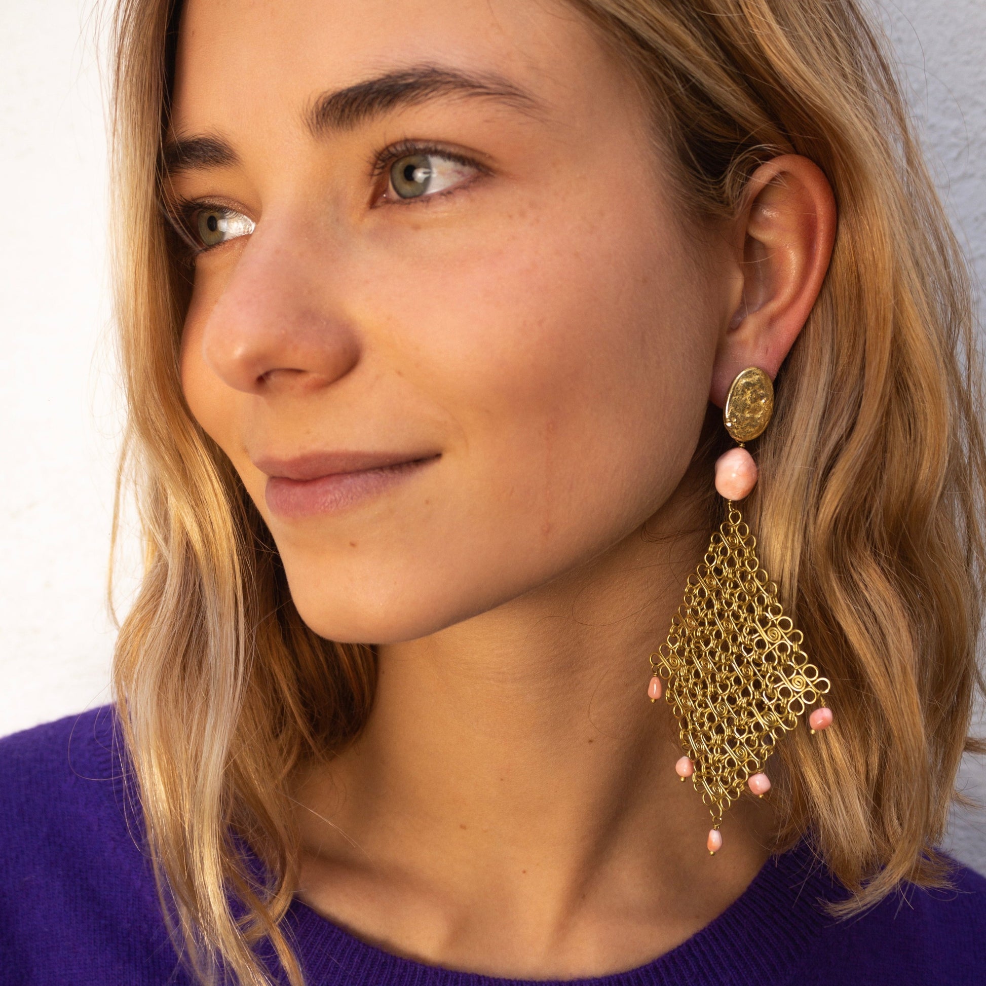 Filigree Earrings with Coral