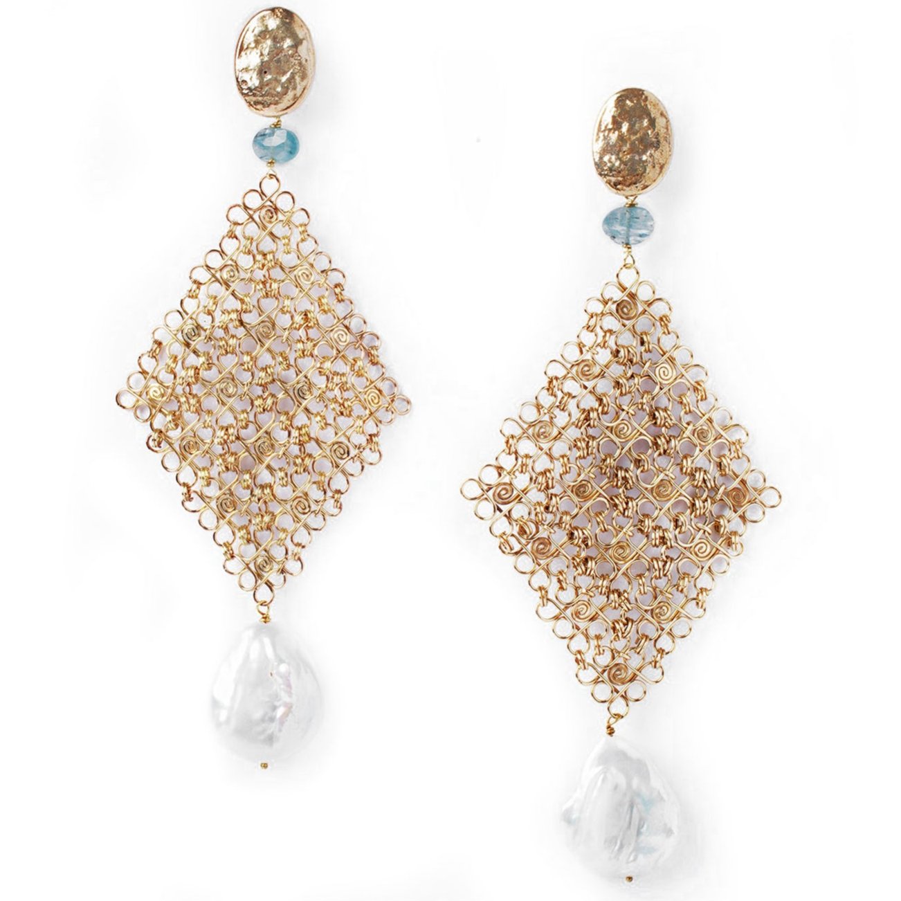 Pendientes Filigrana con Aguamarina y Perla