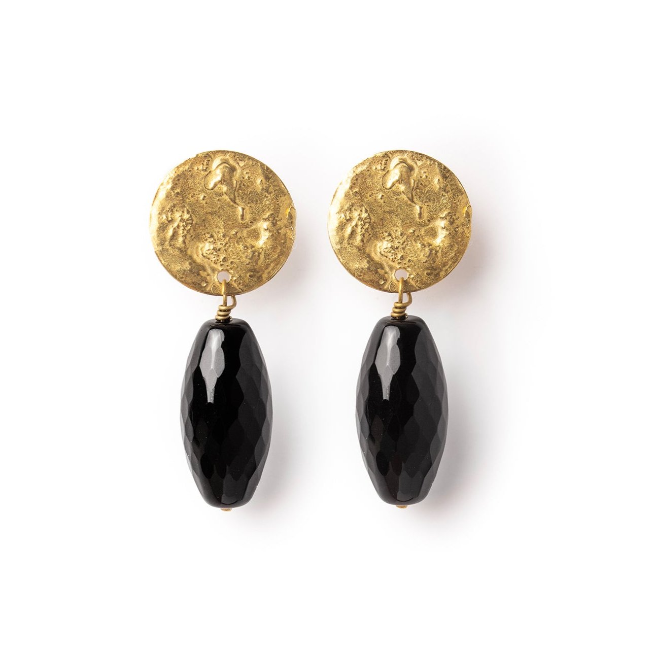 Pendiente Moneda con Ónix Negro