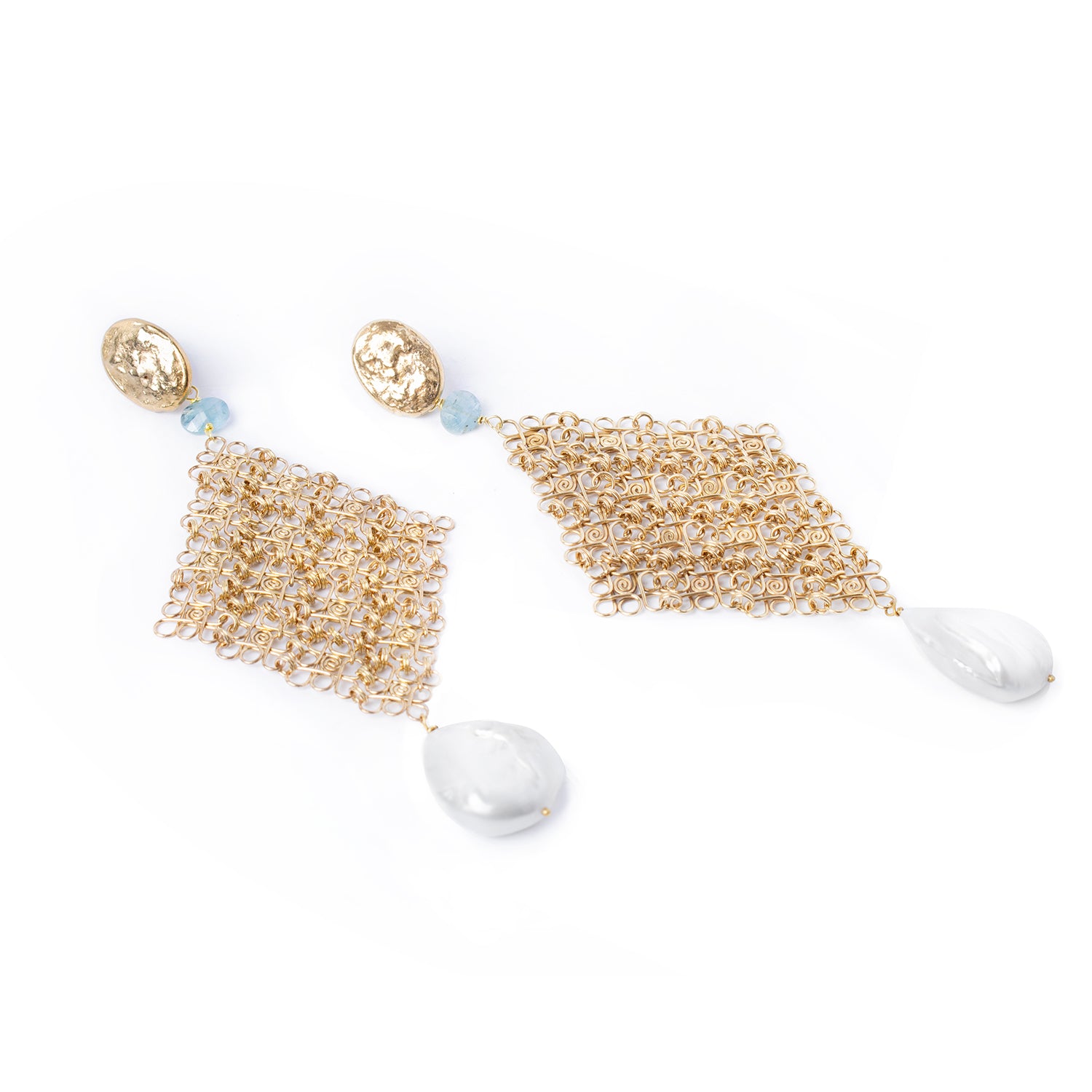 Pendientes Filigrana con Aguamarina y Perla